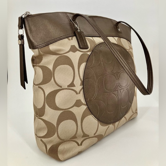 COACH Brown Metallic Laura Signature #18335 Leather Tote Bag - Picture 2 of 13
